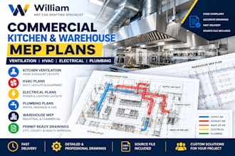 draft commercial kitchen ventilation and warehouse mep plans