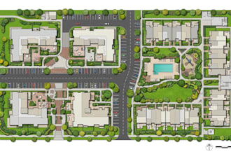 render 2d architectural site plans, master plans, property and landscape plans