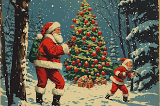 draw retro holiday xmas christmas and winter artworks
