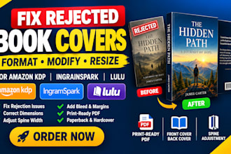format, modify, resize, fix rejected book cover for amazon KDP, ingramspark lulu