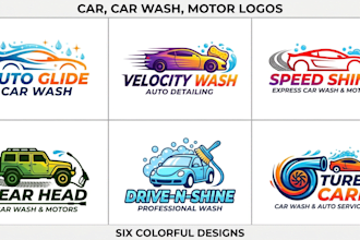 design a car, car wash, and motor logo