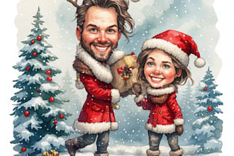draw a custom winter christmas caricature for the holidays