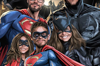 design a family superhero portraits