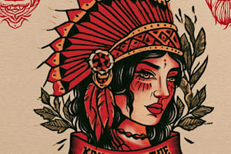 create a custom realistic or fine line tattoo design  black
