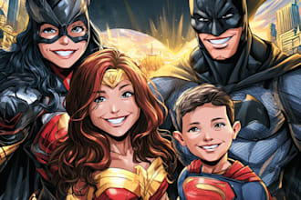 turn yourself as a marvelous family superhero portrait