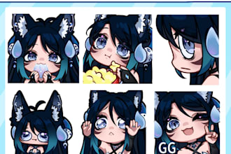 draw custom cute anime emotes for twitch, discord