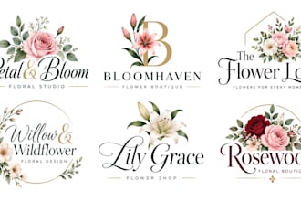 design a professional, flower arrangement, florist, floral bouquet logo