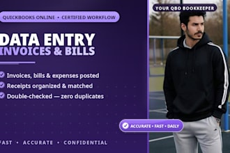 do quickbooks data entry, invoicing and bills entry fast