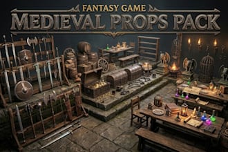 create fantasy medieval game props and low poly rpg assets with custom textures