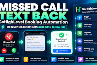 set up gohighlevel missed call text back and booking automation