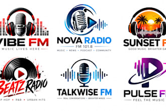 design a professional radio station, broadcasting, podcast, audio music fm logo