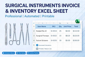 create surgical invoice packing list and inventory excel sheet