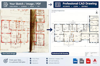 draw and convert sketch drawings to 2d autocad dwg dxf
