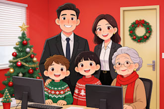 draw a group christmas caricature, family office business