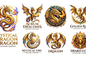 design a dragon, mystical, and golden dragon logo