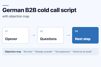 write a german b2b cold call script with objection map
