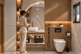 render modern luxury bathroom interior design,sink,handwash,toilet visualization