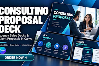 design consulting proposal deck, agency sales deck, client proposal in canva