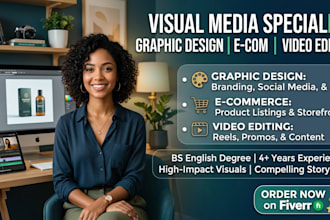 design e commerce graphics, edit engaging videos, and create brand assets