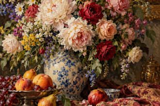 illustrate stunning oil painting artwork, flowers and scenic landscapes