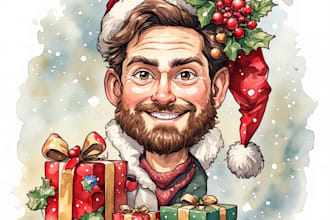 draw make a christmas caricature cartoon, holiday gift card