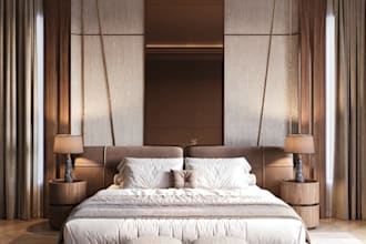 photorealistic render 3d master bedroom, home office design, livingroom 3d video