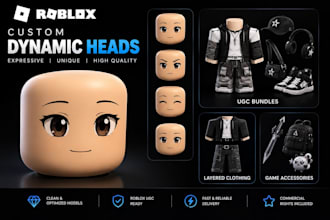 do 3d  dynamic head, roblox bundle, roblox layered clothing
