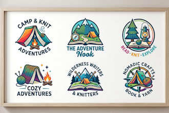design a book, camping, and knitting logo