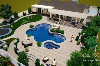 do luxury 3d pool landscape design backyard patio swimming pool render