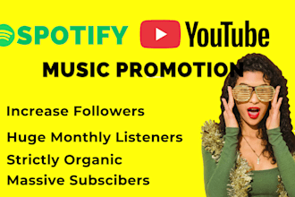 growth organic spotify promotion youtube music marketing huge followers streams