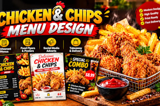 design chicken and chips menu, restaurant flyer and fast food poster