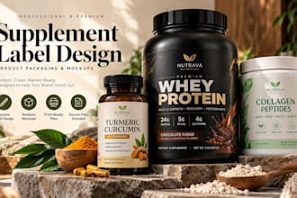 design supplement labels product packaging and realistic product mockups