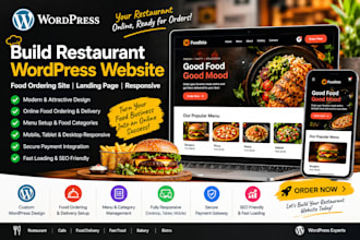 build restaurant wordpress website food ordering  site landing page responsive