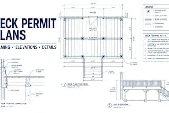 draw deck permit plans, deck framing drawings, patio and porch blueprints