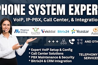 set up 3cx, grandstream ucm, freepbx, vicidial, telnyx, magnusbilling, bitrix24