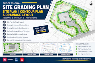 design site grading plan, site plan, contour plan, and drainage layout
