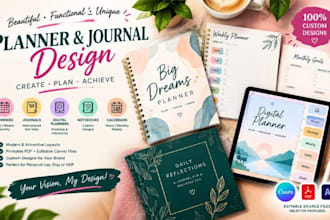 design planner, motivational journal, notebook, digital journal, custom planners