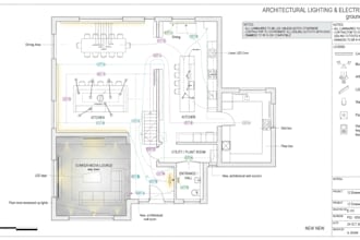 create electrical residential lighting plan, interior lighting layout and render