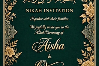 design luxury green gold nikah invitation card editable canva template