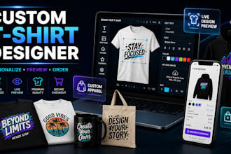 build custom tshirt designer website merchandise store with live product preview