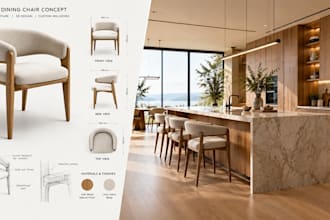 do3d render and custom furniture for 3d guitar cad, shop drawing interior design