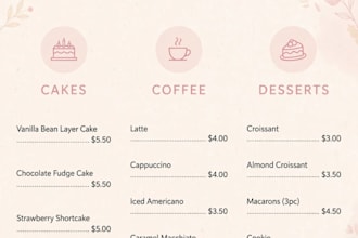design a modern restaurant food menu cafe menu and bakery menu