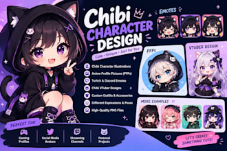 draw cute chibi characters, pfps, emotes and vtuber models