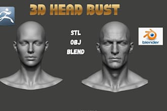 sculpt a custom 3d head bust, face model and portrait for 3d printing