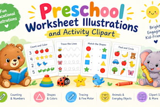 create preschool worksheet illustrations and activity clipart