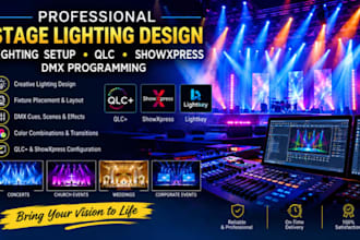 create stage lighting design, lighting setup qlc showxpress and dmx programming