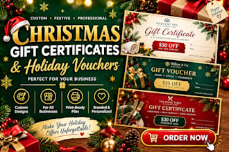 design custom christmas gift certificates, holiday vouchers