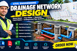design storm sewer networks, foul water drainage, manholes, catch basins