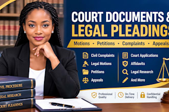 draft legal motions, petitions, complaints, appeals, and court pleadings