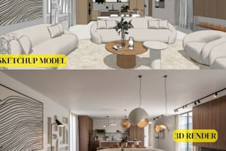 interior and exterior 3d design with sketchup